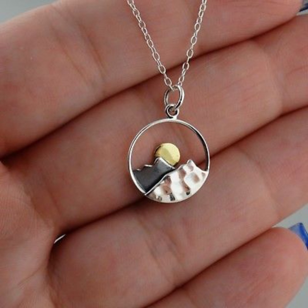 Necklace mountain peak sunset pendant chain new